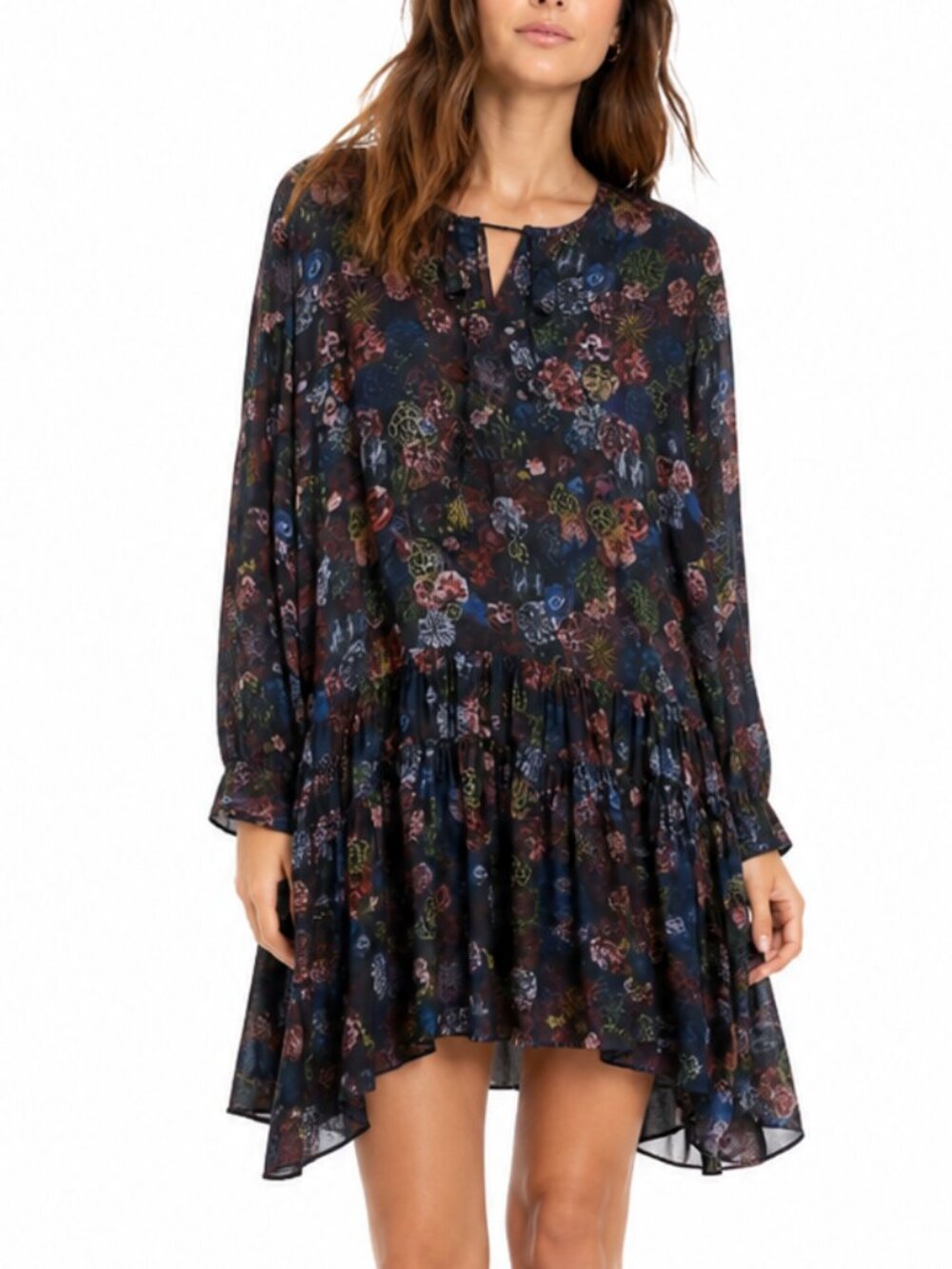 IRO Ciamo Dress Silk Floral Sheer Boho Drop Waist Mini